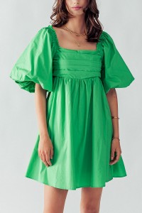 ANETTE PUFF SLEEVE OPEN BACK BOW TIE DRESS