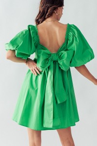 ANETTE PUFF SLEEVE OPEN BACK BOW TIE DRESS