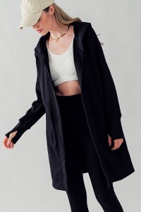 SOLID TWO TONE HOODED OPEN COAT
