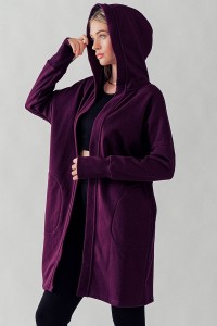 SOLID TWO TONE HOODED OPEN COAT