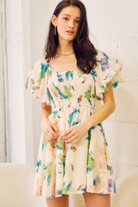 ALL OVER FLORAL RUFFLED MINI DRESS