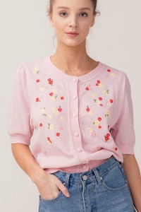 FLORAL EMBROIDERED FRENCH TERRY CARDIGAN