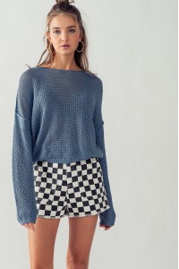 OPEN KNIT CREW NECK SWEATER