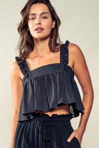 RUFFLED STRAPS CROP BLOUSE TOP