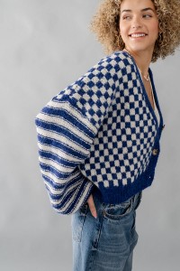 CHECKERED AND STRIPED BOXY FIT CARDIGAN