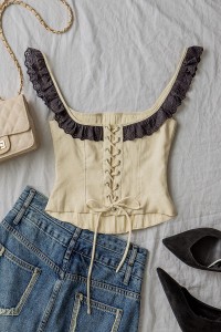 OPEN BACK LACE FRILL TRIM TOP