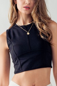 ANETTE SLEEVELESS CONTRAST STITCH CROP TANK TOP