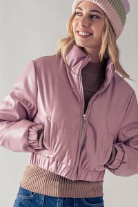 FAUX LEATHER CROP PUFFER JACKET