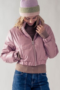 FAUX LEATHER CROP PUFFER JACKET