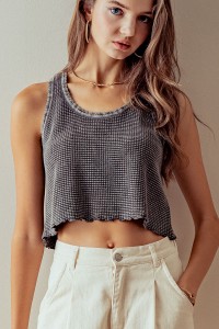 MINERAL-WASHED WAFFLE-KNIT TANK TOP