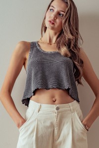 MINERAL-WASHED WAFFLE-KNIT TANK TOP
