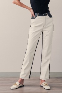 TWO TONE COLOR BLOCK FRONT AND BACK LEATHER PANTS