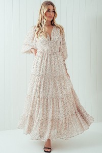 DITSY FLORAL TIERED RUFFLED MAXI DRESS