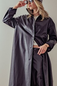 BUTTON DOWN LEATHER LONG COAT