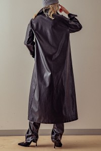 BUTTON DOWN LEATHER LONG COAT