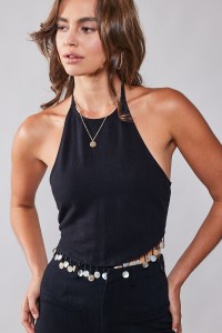 CHIC COIN FRINGE HALTER TOP AND PANTS SET
