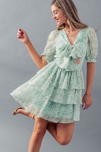 ELSIE DITSY FLORAL TIERED MINI DRESS