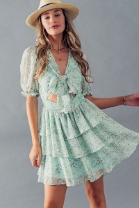 ELSIE DITSY FLORAL TIERED MINI DRESS