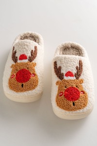 CHRISTMAS EMBROIDERY DEER PLUSH SLIPPERS