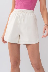 FAUX LEATHER HIGH WAISTED ELASTIC SHORTS