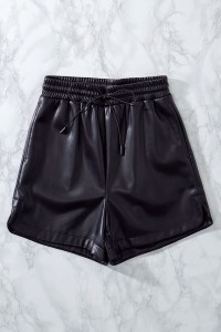 FAUX LEATHER HIGH WAISTED ELASTIC SHORTS
