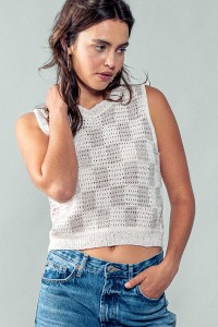 CHECKMATE CROCHET KNIT TOP
