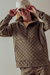 QUARTER ZIP UP QUILTED PULLOVER SWEATER