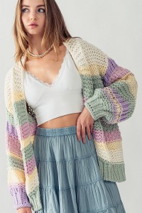 OPEN FRONT CHUNKY KNIT STRIPE CARDIGAN