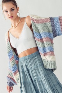 OPEN FRONT CHUNKY KNIT STRIPE CARDIGAN