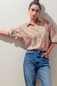 ELSIE MULTI COLLARED BUTTON DOWN PAISLEY SWIRL TOP