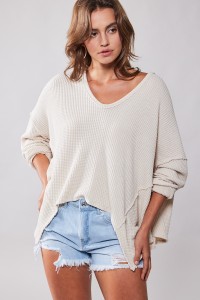 WAFFLE KNIT HIGH LOW TOP