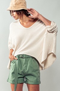 WAFFLE KNIT HIGH LOW TOP