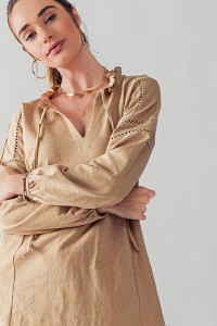 LACED DETAIL TASSEL FRONT PEASANT BLOUSE