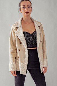 DOUBLE BREASTED FAUX SUEDE TEDDY COAT