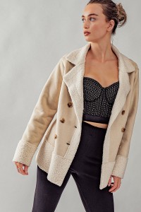 DOUBLE BREASTED FAUX SUEDE TEDDY COAT