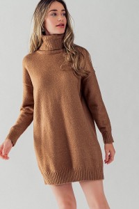 THICK TURTLENECK LOOSE FIT KNIT SWEATER DRESS