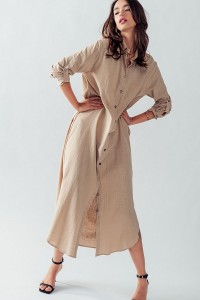 ELSIE ROLLED SLEEVE COLLARED BUTTON DOWN DRESS