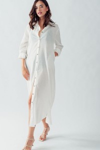 ELSIE ROLLED SLEEVE COLLARED BUTTON DOWN DRESS