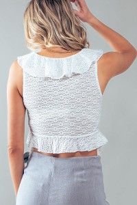 FLORAL LACE RUFFLE SLEEVELSS TOP