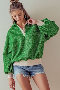 SNAP BUTTON KNIT TEXTURE PULLOVER SWEATER