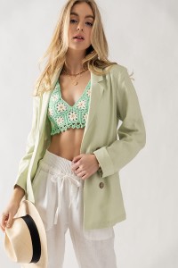 DOUBLE BREASTED OPEN FRONT LINEN BLAZER