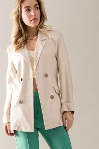 DOUBLE BREASTED OPEN FRONT LINEN BLAZER
