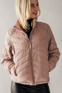 CHEVRON STRIPE QUILTED STAND COLLAR PADDED JACKET