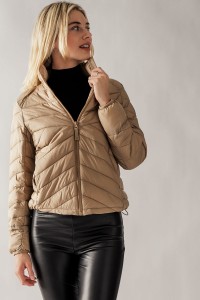 CHEVRON STRIPE QUILTED STAND COLLAR PADDED JACKET