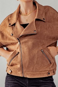 DOUBLE BREASTED ZIP UP SUEDE LEATHER JACKET