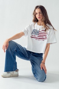 BLAIRE AMERICAN STRIPES AND DAISIES GRAPHIC TOP