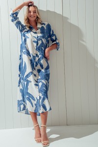 ELSIE PALMS AND PROMISES BUTTON DOWN DRESS