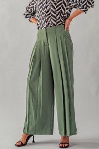 TIMELESS PLEATED FRONT WIDE LEG TROUSER PANTS