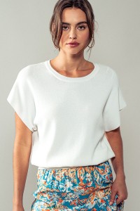 ROUND NECK WIDE SHORT SLEEVE TUNIC TOP