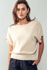 ROUND NECK WIDE SHORT SLEEVE TUNIC TOP